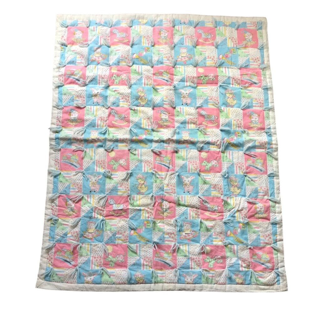 Handmade Vintage Animal Baby‎ Blanket Gender Neutral Measures Approx. 35" by 42"